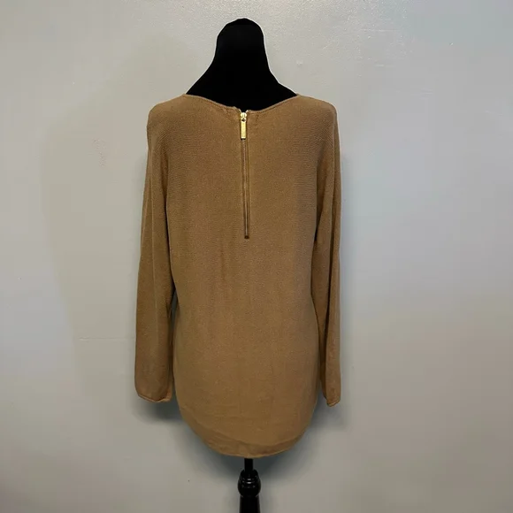 Women's Michael Kors Brown Crew Neck Sweater size medium zipper accents knitted - Picture 4 of 8